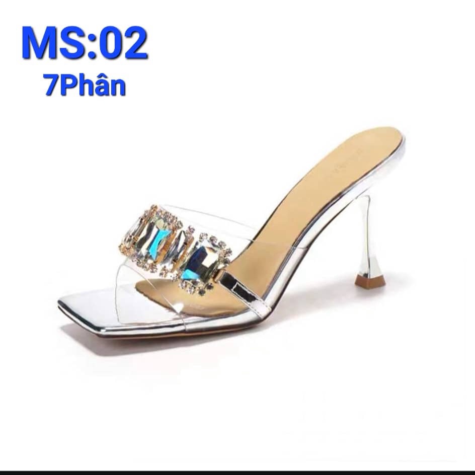 Giày Sandal Cao Gót Nữ 7 Phân Gót Nhọn Quai Đính Đá Mẫu Mới - MS 02