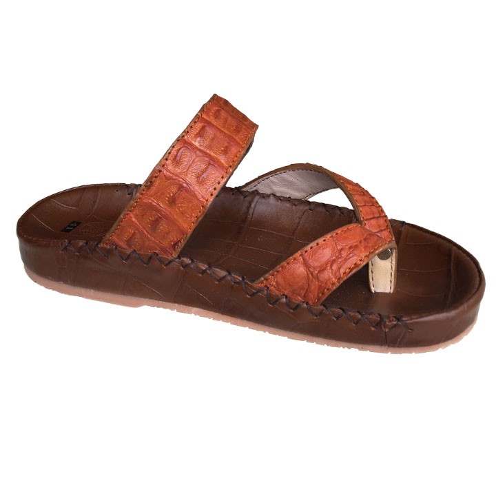 Dép nam xỏ ngón quai ngang da cá sấu  xỏ ngón màu vàng Trường Hải may viền DN1016