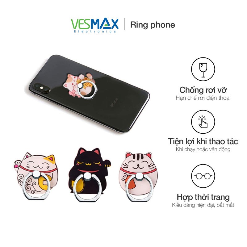 Nhẫn dán lưng điện thoại Ring Phone xoay tròn 360 độ, giá đỡ lưng điện thoại nhiều hình (giao mẫu ngẫu nhiên)