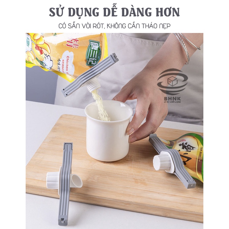 Kẹp miệng túi thực phẩm giúp chống ẩm, chống bụi có vòi rót tiện lợi