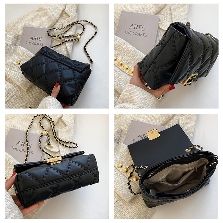 Túi Đeo JASMIN NOIR Chéo Dáng Vuông Nhỏ Họa Tiết Sọc Caro Phối Dây Xích Thời Trang Trẻ Trung Cho Nữ