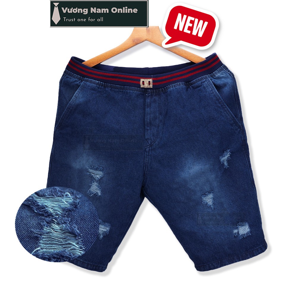 QUẦN SHORT JEAN NAM LƯNG THUN CHẤT VẢI BÒ WASH KIỂU TRƠN XƯỚC RÁCH