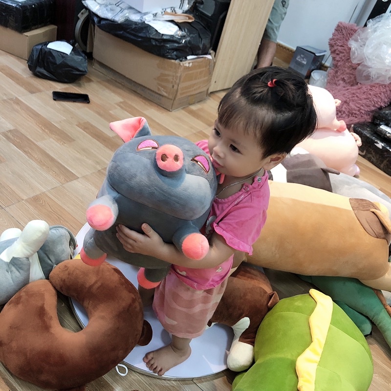 Gối ôm hình thú con heo béo mắt hí cute thú nhồi bông con lợn ngủ béo ú kích thước 35cm 55cm 80cm