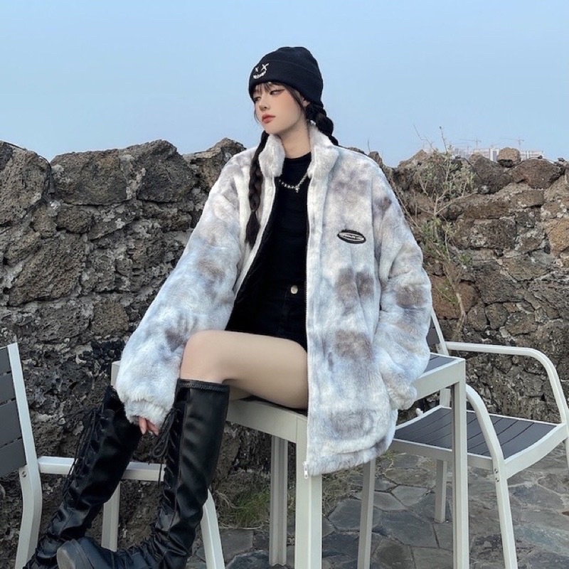 TKLIHN Áo Khoác LÔNG cao cổ Ulzzang loang màu HOT TREND 2022 Cá tính độc lạ KÈM ẢNH THẬT CUỐI