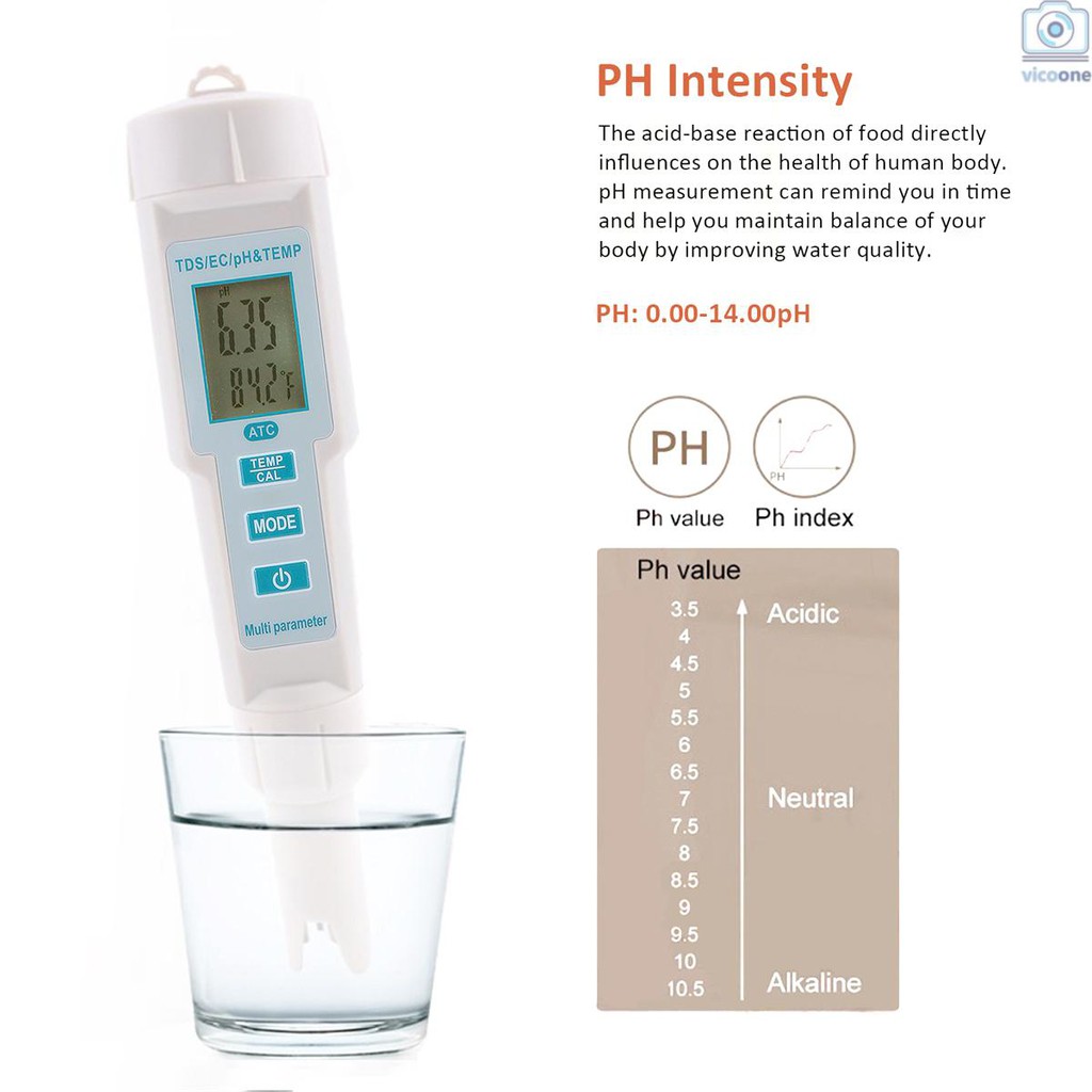 🔨  4 in 1 Water Quality Tester pH/EC/TDS/Temperature Meter IP55 Waterproof Automatic Shutdown Backlight