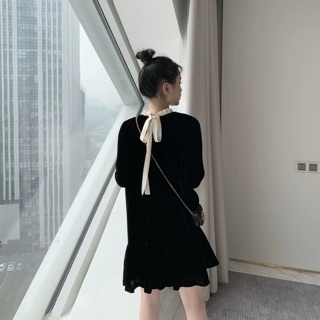 Váy Nhung cổ nơ