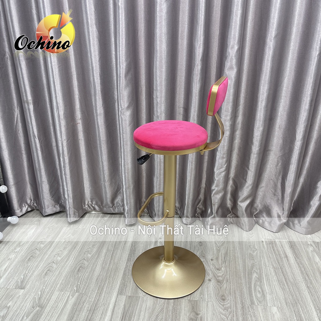 Ghế Bar, Ghế Quầy lễ Tân, ghế TRang Điểm Chân mạ vàng nhạt cao cấp Mẫu Tựa Tròn (Hàng có Sẵn)