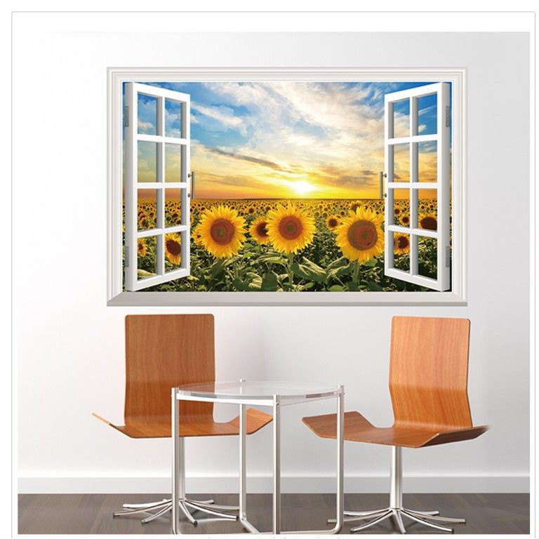 Decal dán tường Cửa sổ - decal 3D trang trí tường ⚡ FREESHIP ⚡ nhiều họa tiết đẹp dán sáng tạo DIY tại nhà