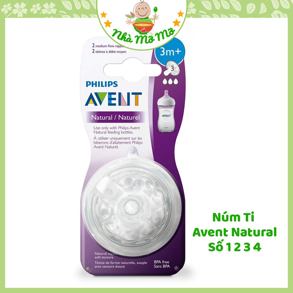 Núm ti Avent Natural số 0, 1,2,3 (xoắn) &amp; ty 4 (trơn) - Nhà Mỡ Mỡ