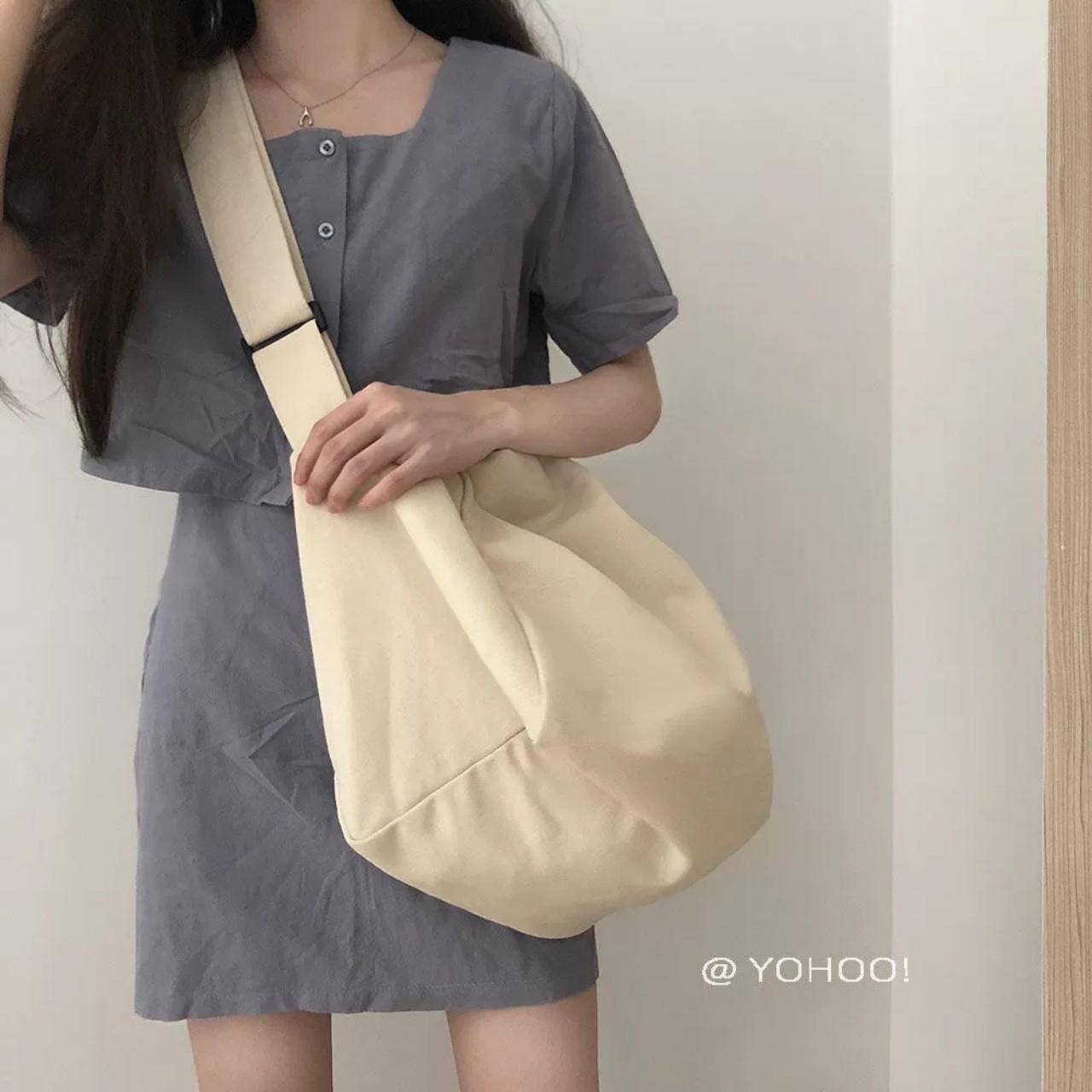 TÚI TOTE ĐEO CHÉO TRỐNG SIU TO CÓ KHÓA KÉO &amp; TÚI CON VẢI CANVAS PHONG CÁCH ULZZANG ĐỂ ĐƯỢC SÁCH ĐỒ THOẢI MÁI CVTR05