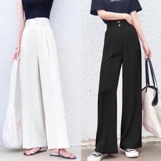 Quần Culottes Ống rộng cạp cao 2 cúc