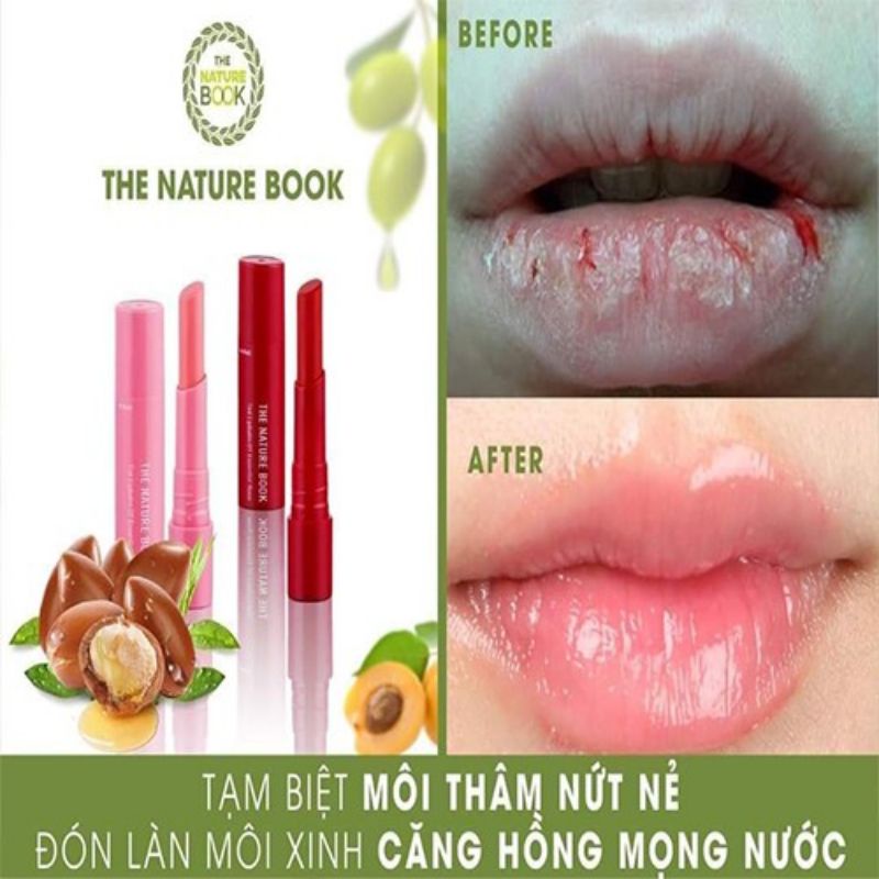 Son dưỡng có màu, Son dưỡng môi the nature book, Son dưỡng giúp môi căng mọng giữ ẩm làm hồng môi chính hãng Hàn Quốc