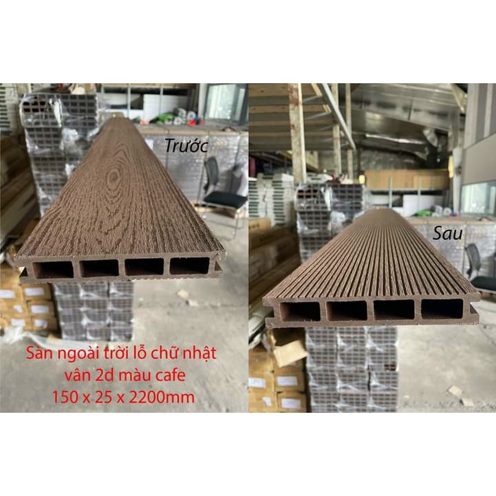 Thanh sàn gỗ nhựa làm sàn hồ bơi, sân vườn 4 lỗ vuông, kích thước 140x25x2200mm