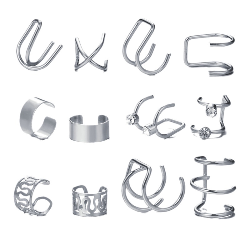 Khuyên kẹp vành tai hình chiếc lá màu đen dành cho nam nữ