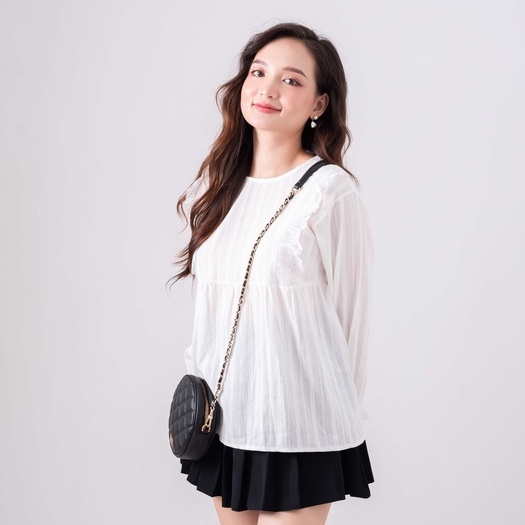 Áo babydoll tiểu thư viền bèo siêu xinh kiểu áo sơ mi nữ xinh xắn đi chơi đi chơi - học hay làm đều dễ phối đồ