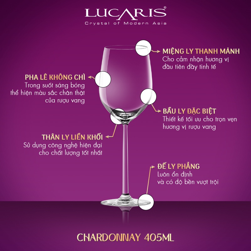 Bộ 6 Ly Uống Rượu Vang Trắng Pha Lê Cao Cấp Lucaris Chardonnay 405ml Nhập Khẩu Chính Hãng Độ Bền Cao Shanghai S03CD14