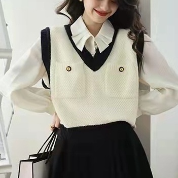 Áo dệt kim ZHELIHANGFEI sát nách cổ chữ V eo cao dễ phối đồ cá tính cho nữ