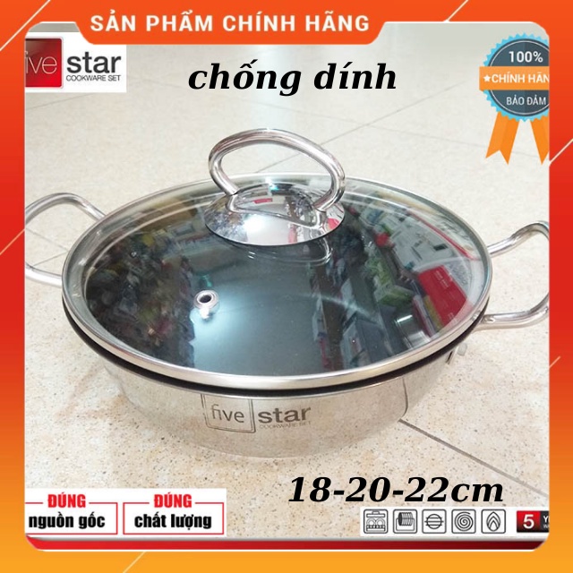 Nồi Inox Fivestar -Lòng Chống Dính -3 Đáy Dùng Được Bếp Từ 18-20-22cm -Nồi Kho Thịt Cá -chiên Gập Dầu- BH 24 tháng