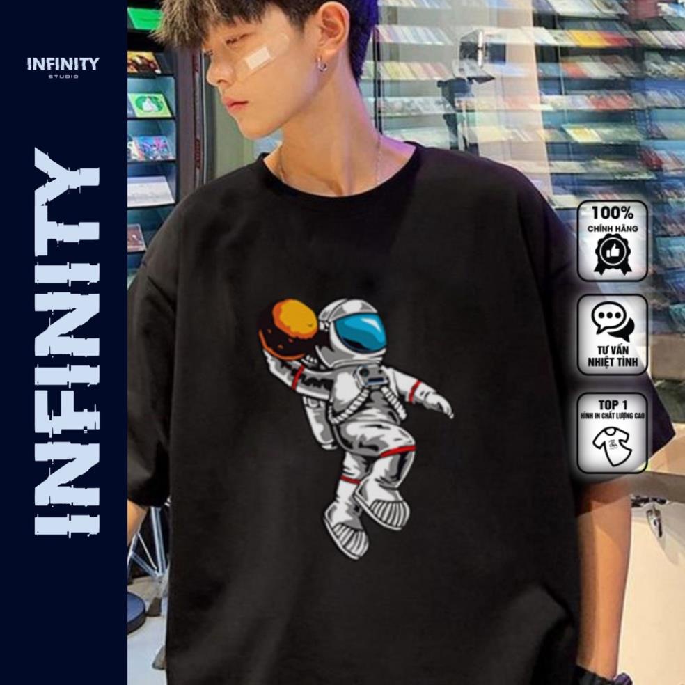 Áo Thun Nam Nữ Form Rộng In Hình Phi Hành Gia Chơi Bóng Rổ Infinity Studio, Áo Thun Nam Cổ Tròn Unisex TV5102 *