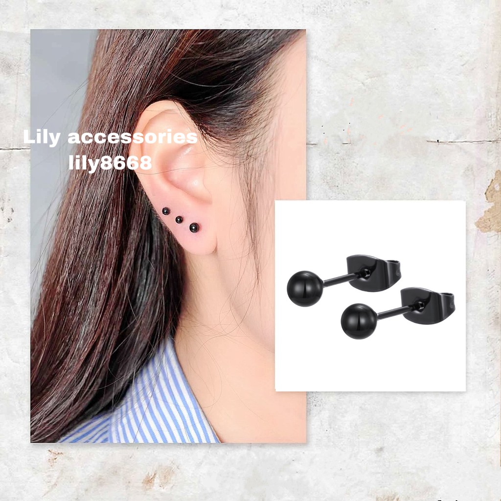 Marbles Earring khuyên tai titan bi tròn không gỉ không đen không dị ứng nam nữ unisex (nút xỏ)