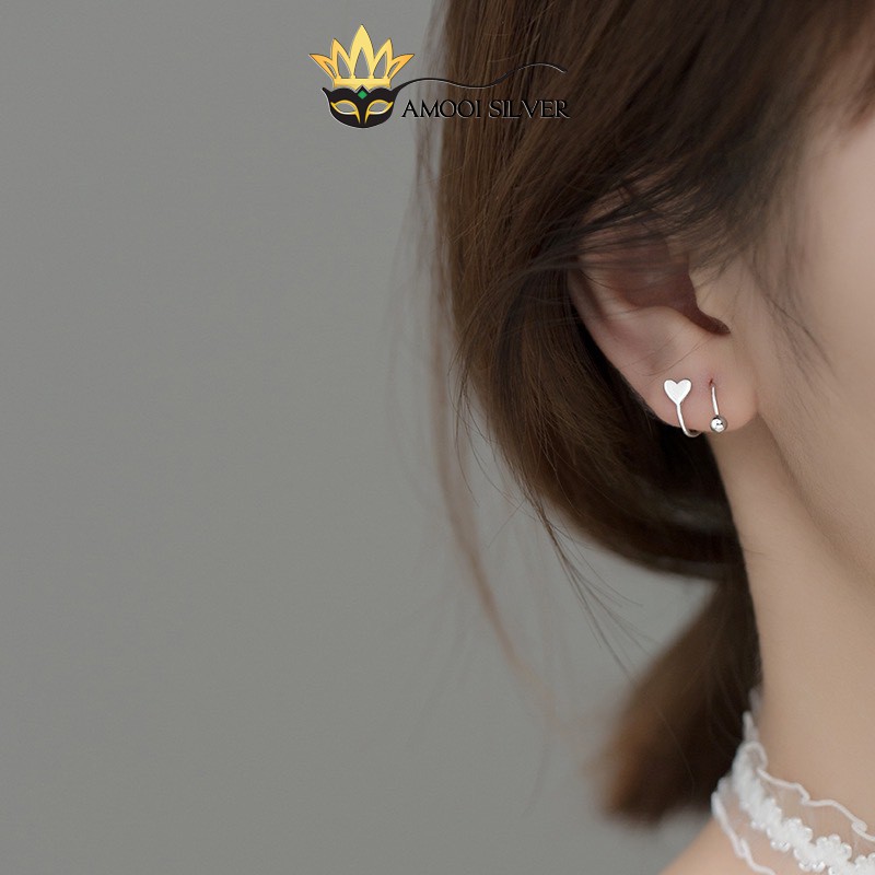 Bông tai bạc S925 tim xoắn chui vặn - Amooi Silver AB212