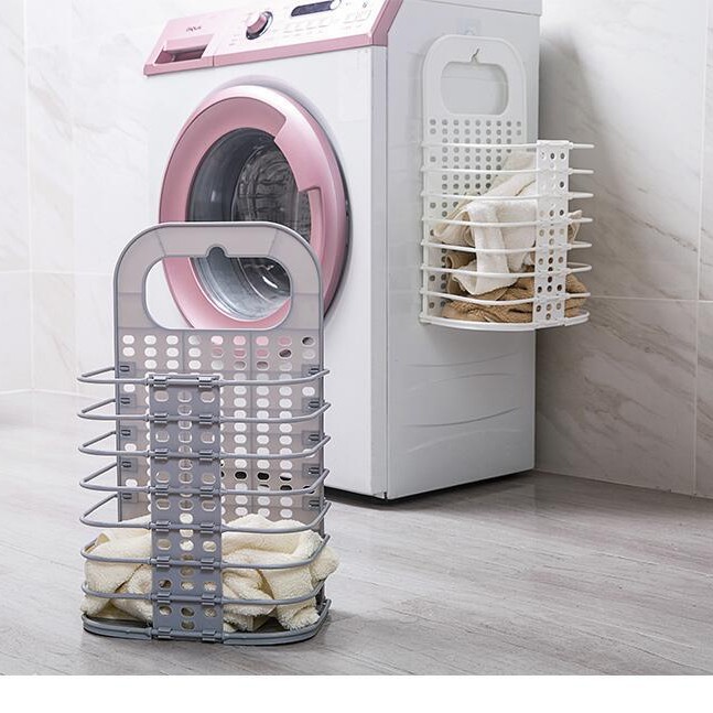Sọt Nhựa Đựng Quần Áo Gấp Gọn Treo Máy Giặt - Tặng Kèm Móc Dán