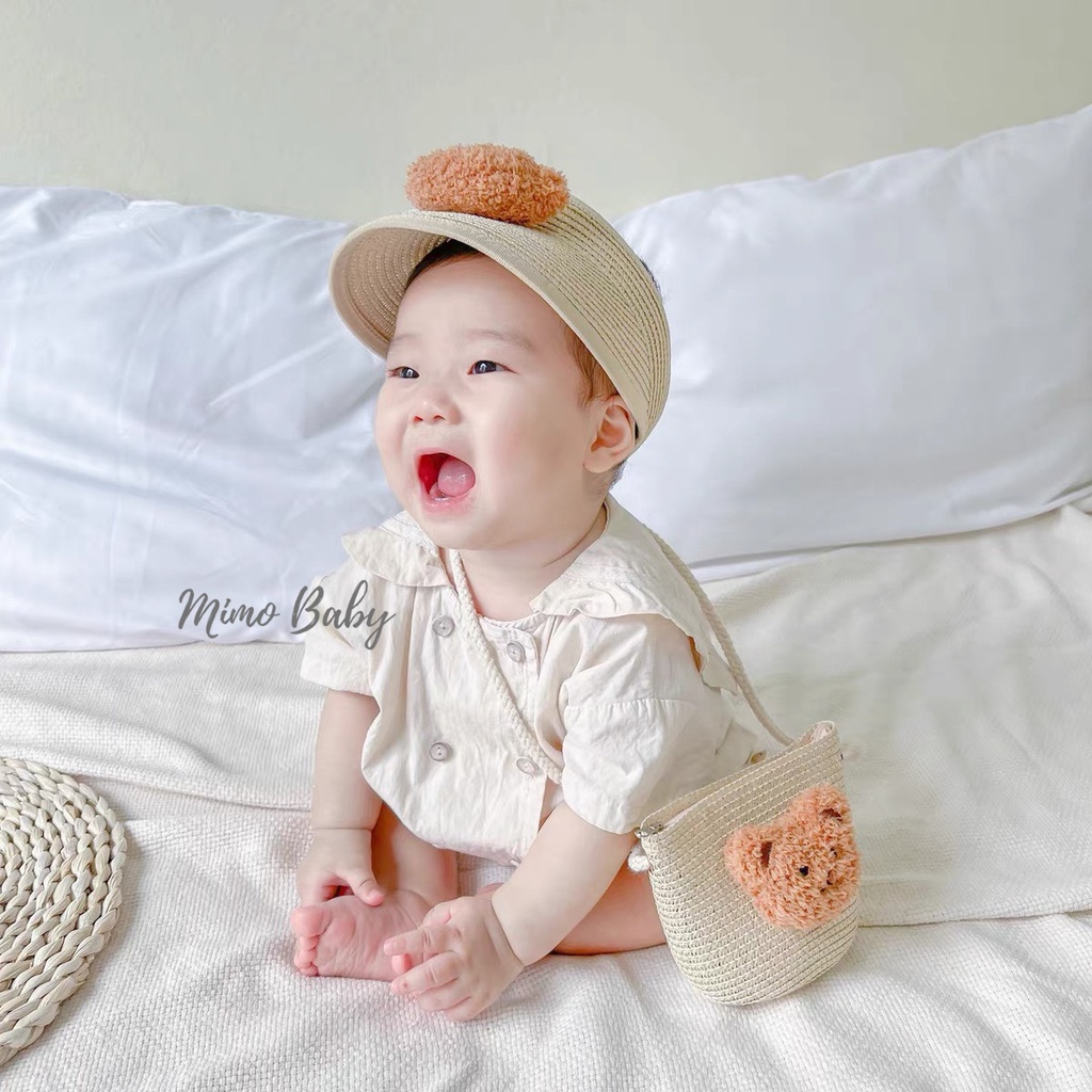 Túi cói đeo chéo đính gấu bông xù cực dễ thương cho bé TC10 Mimo Baby