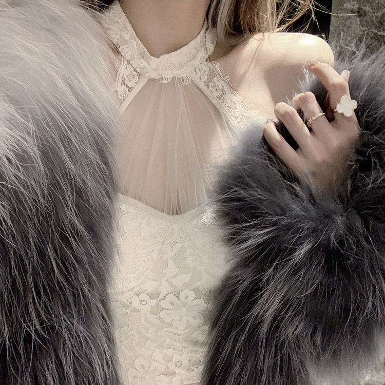 【F&amp;X 22ss】Áo sát nách ôm sát cổ phối ren phong cách Pháp hàng mới