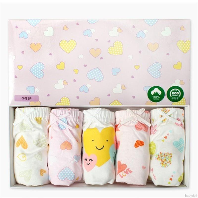 Bộ 5 Quần Lót Cotton In Họa Tiết Hoạt Hình Cho Bé Gái Từ 2-13 Tuổi