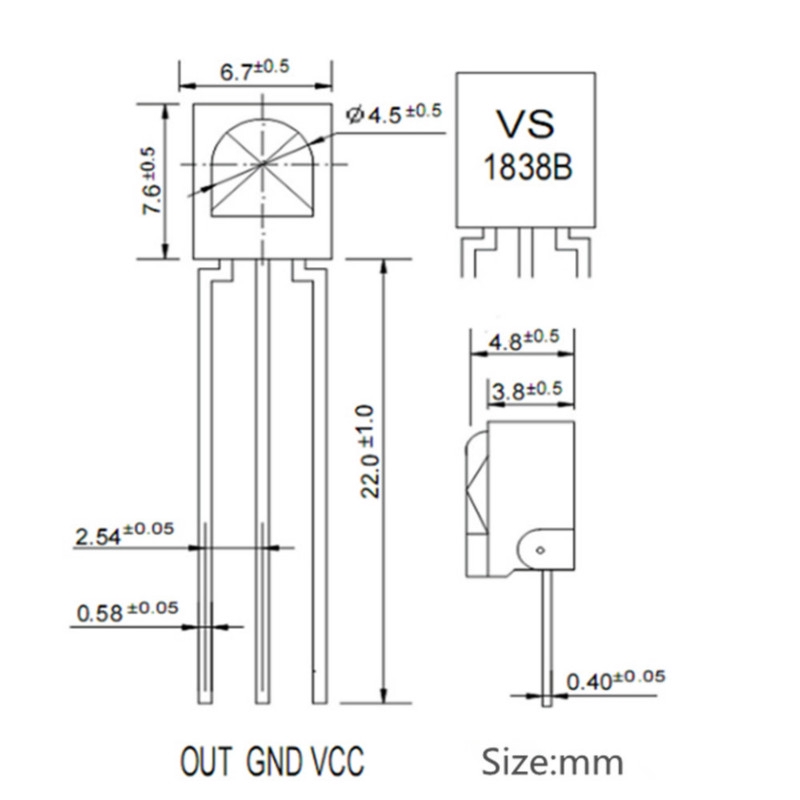 10 Phụ kiện nhận tín hiệu IR TL1838 VS1838B HX1838 1838 38Khz