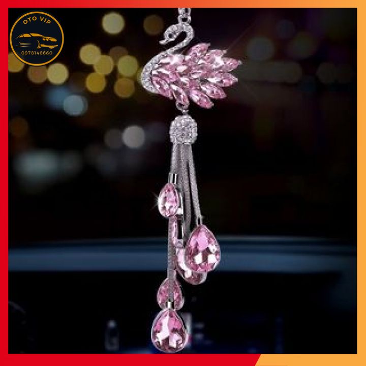 Khánh treo gương xe ô tô thiên nga đuôi đá pha lê cao cấp trang trí nội thất xế yêu