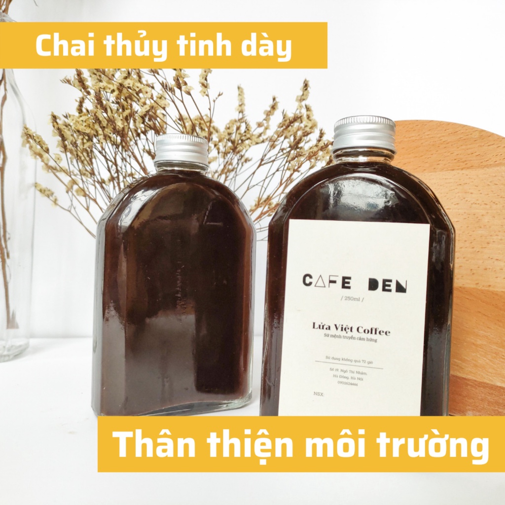 Chai cafe thủy tinh đen truyền thống 250ml nam tính lịch lãm, văn phòng, gia đình và làm quà tặng, đậm đà chuẩn vị