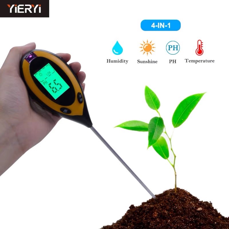 Máy Đo Độ Ẩm, Đo Ph, Đo Ánh Sáng Đất Canh Tác loại màn LCD 4 trong 1 và đồng hồ 3 trong 1