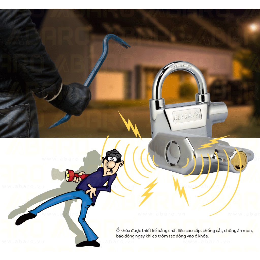 Ổ khóa cửa báo động Alarm - BH 12 tháng - Khóa cửa - khóa đĩa xe máy còi hú chống trộm