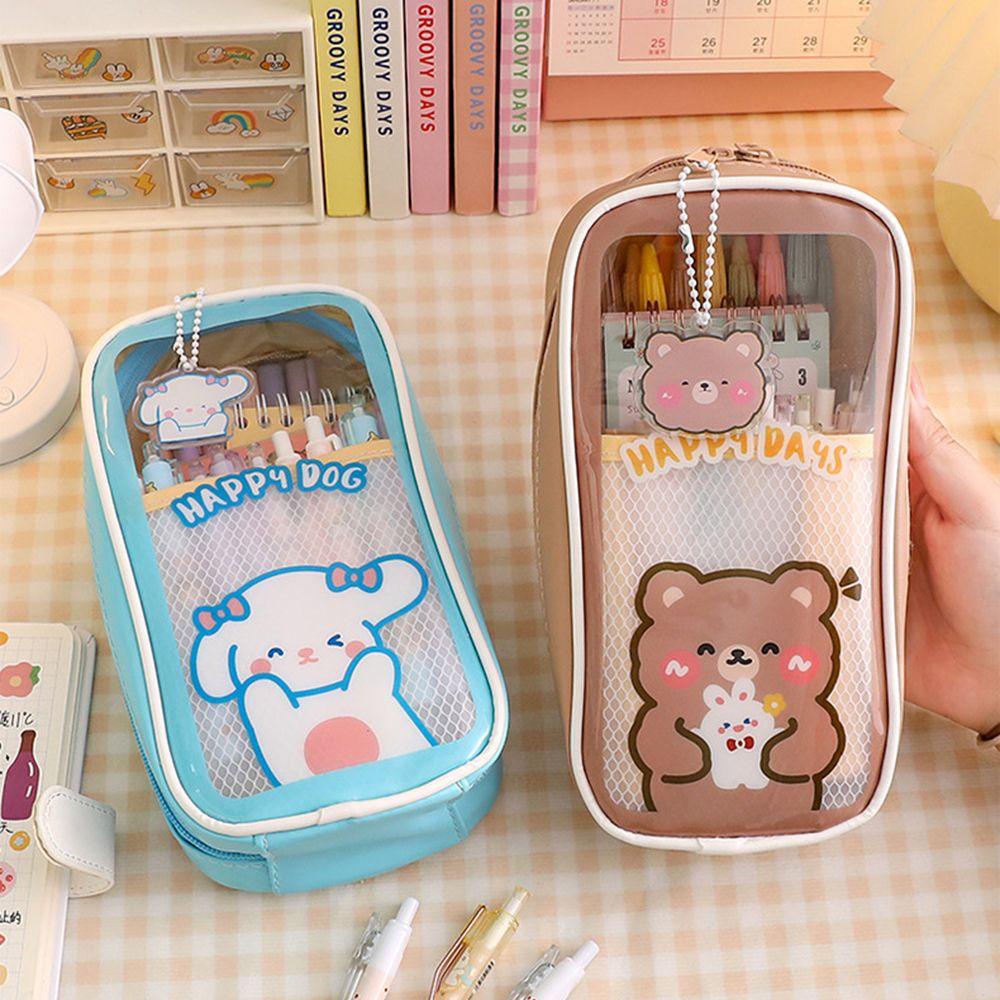 Túi Đựng Bút Chì Kẻ Ô Vuông Trong Suốt Sức Chứa Lớn Có Khóa Kéo