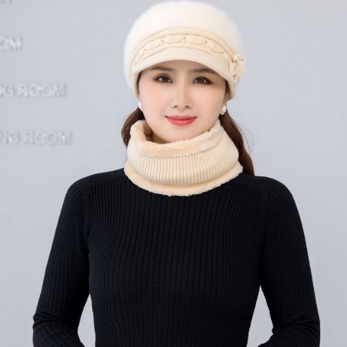Bộ mũ len nữ kèm khăn và găng tay phong cách Hàn mới