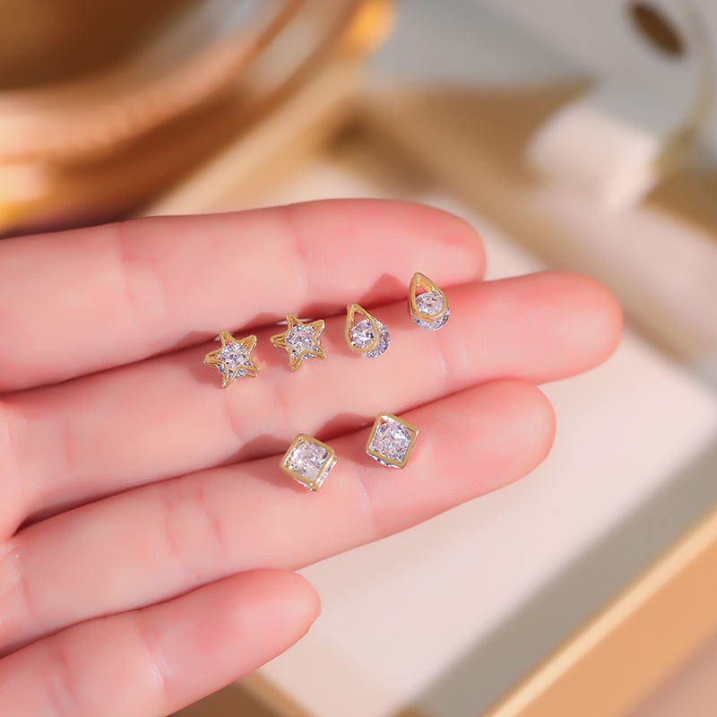 Bộ ba đôi khuyên tai JIUDUOLAN đính đá zircon tinh tế thời trang màu vàng / bạc kim an toàn cho nữ