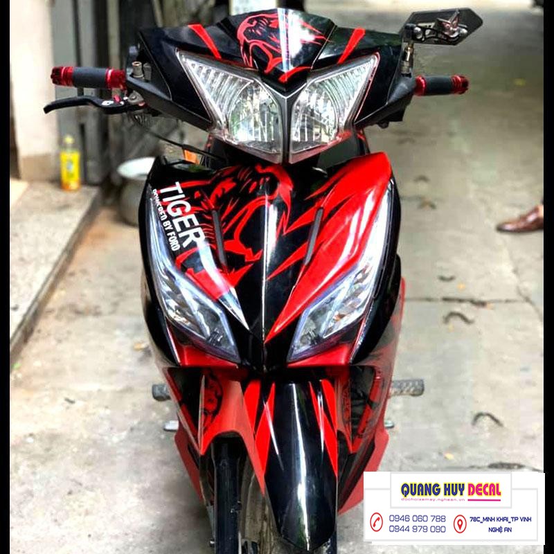 Tem trùm wave rsx đỏ đen tiger, độ phủ bộ team decal cho xe máy rẻ đẹp