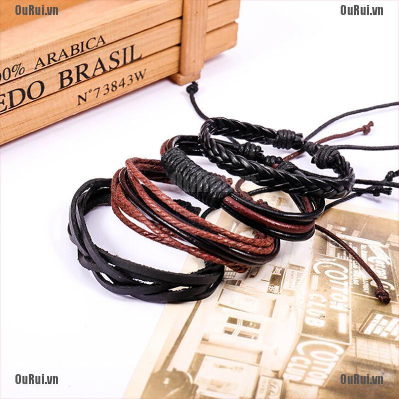 Bộ 4 Vòng Tay Da Bện Cỡ Lớn Cá Tính Cho Nam