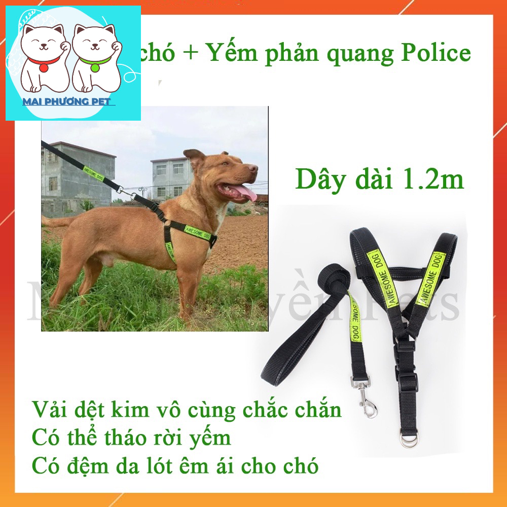 Dây dắt chó mèo Police phản quang kèm yếm