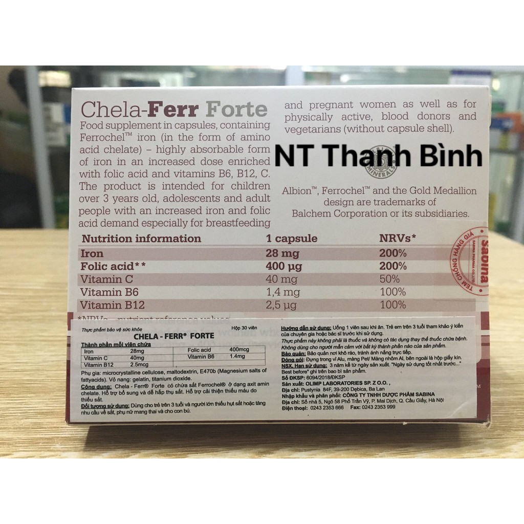 Viên Sắt Bà Bầu Chela-Ferr Forte - Nhập Khẩu Từ Poland  Hộp 2 vỉ x 15 viên