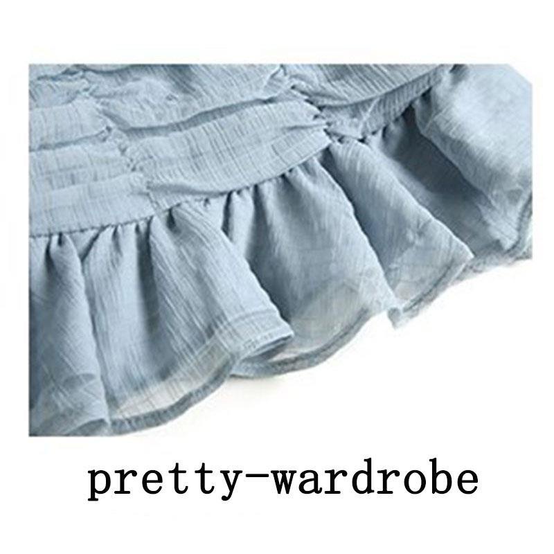 Áo Trễ Vai Tay Phồng Xếp Ly Màu Xanh Dương Thời Trang Mùa Hè Hàn Quốc 2022 Dành Cho Nữ