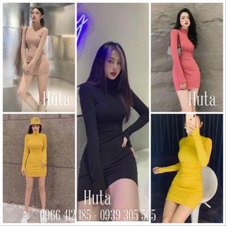 Đầm body cổ lọ tay dài