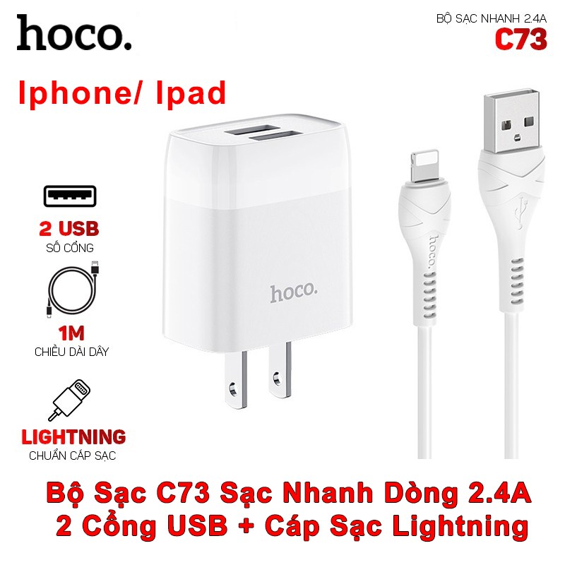 Bộ Cốc Cáp Sạc Nhanh 2 Cổng HOCO C73 2.4A 12W Type C Micro USB cho IP tablet Android