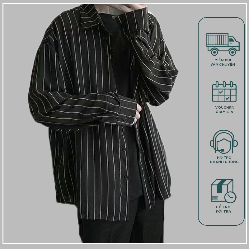 Áo sơ-mi tay dài họa tiết kẻ sọc phong cách Hàn Quốc trẻ trung