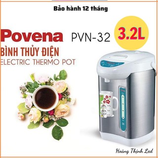 Bình thủy điện, bình nước giữ nhiệt Povena PVN - Dung tích 3.2 Lít- Công suất 750W đun sôi nhanh, tự động nấu lại nước