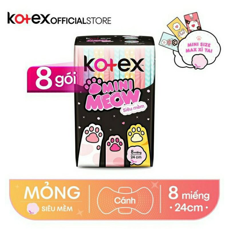 Băng vệ sinh Kotex Mini Meow siêu mềm 24cm (Gói 8 miếng)