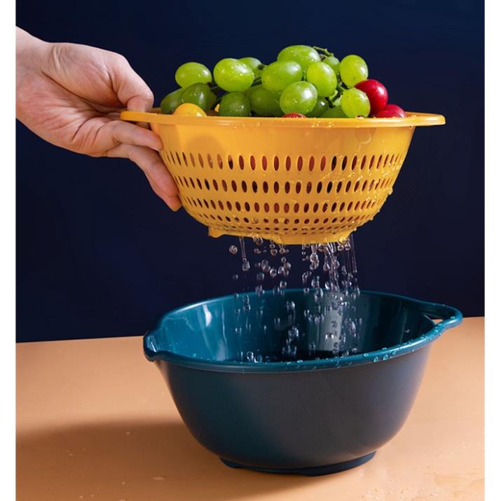 Set Rổ Kèm Chậu 6 Món Bộ 3 Rổ Và Chậu Thau Nhựa Rửa Rau Củ Đựng Hoa Quả Trái Cây 2 Lớp Hình Tròn Hình Vuông