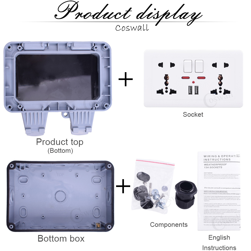 Ổ Cắm Điện Ngoài Trời 13a Chống Nước Ip66 Phù Hợp Cho Cắm Us & Eu & Uk & Au