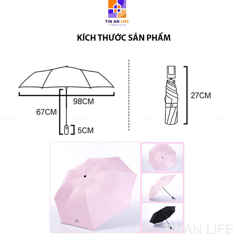 Ô Dù Đi Mưa Đi Nắng Gấp Gọn, Họa Tiết Trơn UV, Chống Nắng